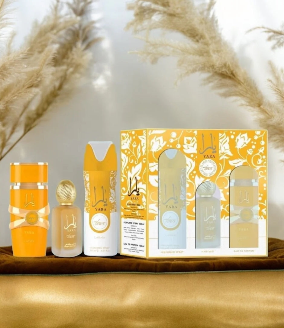 LATTAFA YARA TOUS 3 PCS GIFT SET WITH 100ML EDP + 200ML DEO + 50ML HAIRMIST