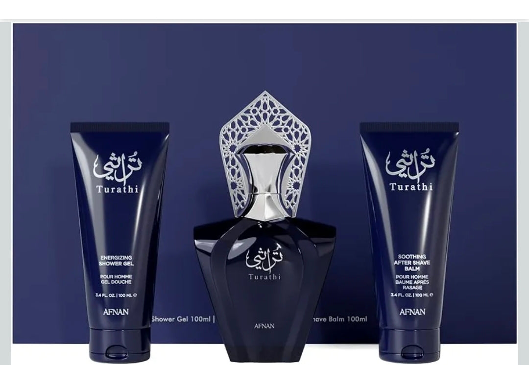 Afnan Turathi Homme Blue Gift Set – Eau De Parfum + Shower Gel + After Shave – Luxurious Perfume Gift Set For Men